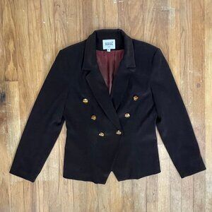 Vintage Women's Blazer Gold Enamel Button Jacket Brown Ultra Suede Size Medium